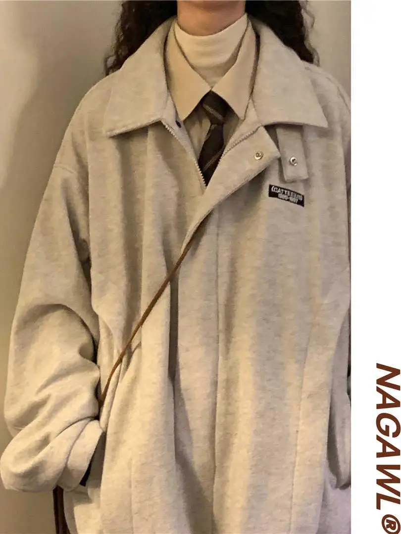 

NAGA, осенне-зимнее пальто-туэт в американском стиле ретро с воротником-пилотом, повседневное свободное шерстяное пальто для мужчин и женщин, модная верхняя одежда