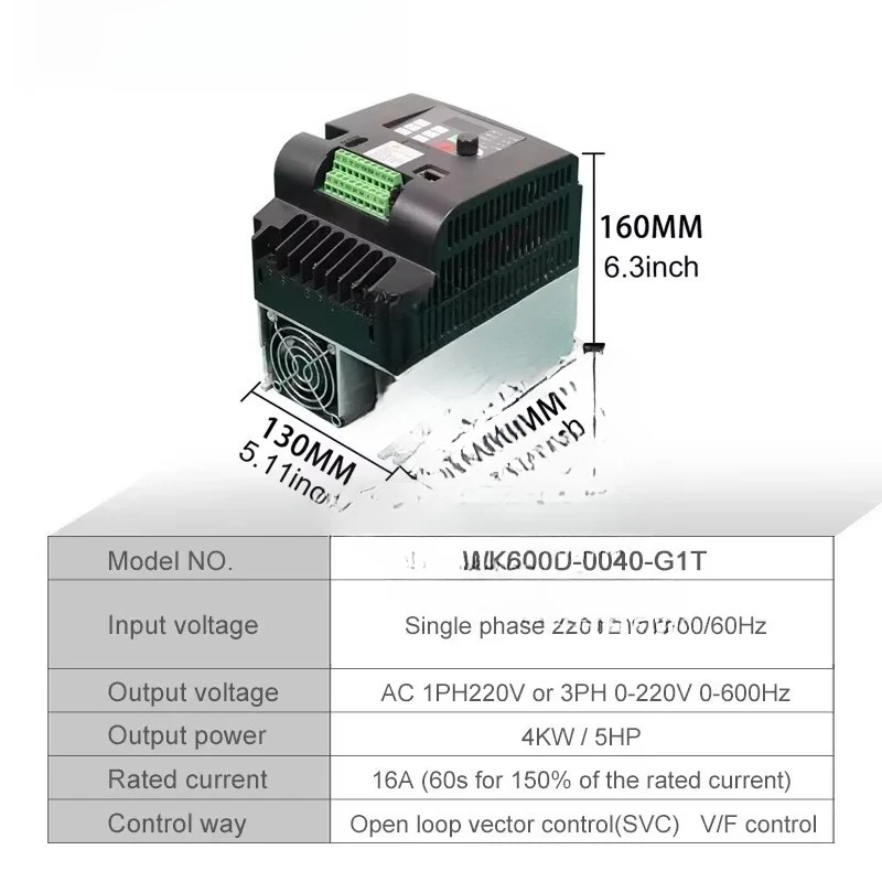 Single Output 220V Motor Speed Control VFD Frequency Inverter 1 Phase Input 2.2KW 50/60Hz