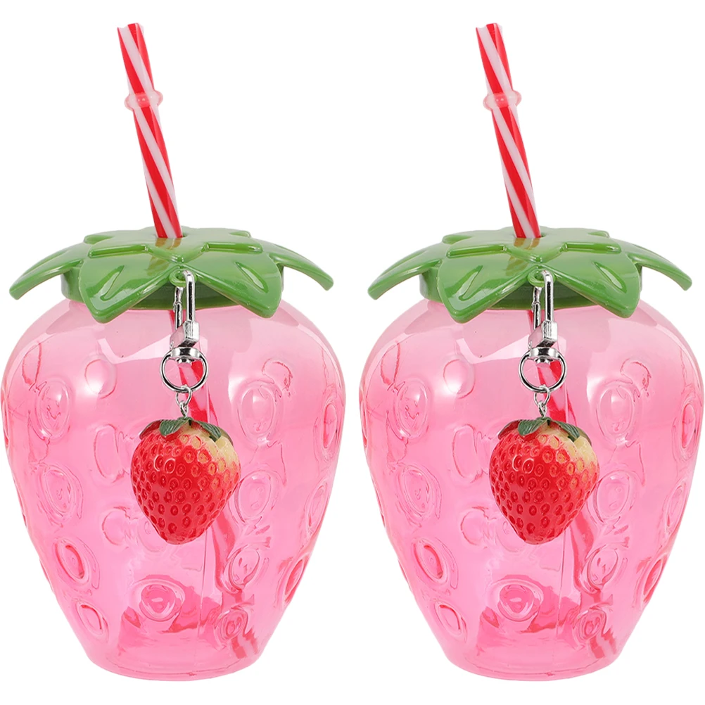 

2 Pcs Strawberry Drinking Cup Cute Milk Tea Cup Lid Straw Portable Beverage Party Favor Cups for Wedding Birthday