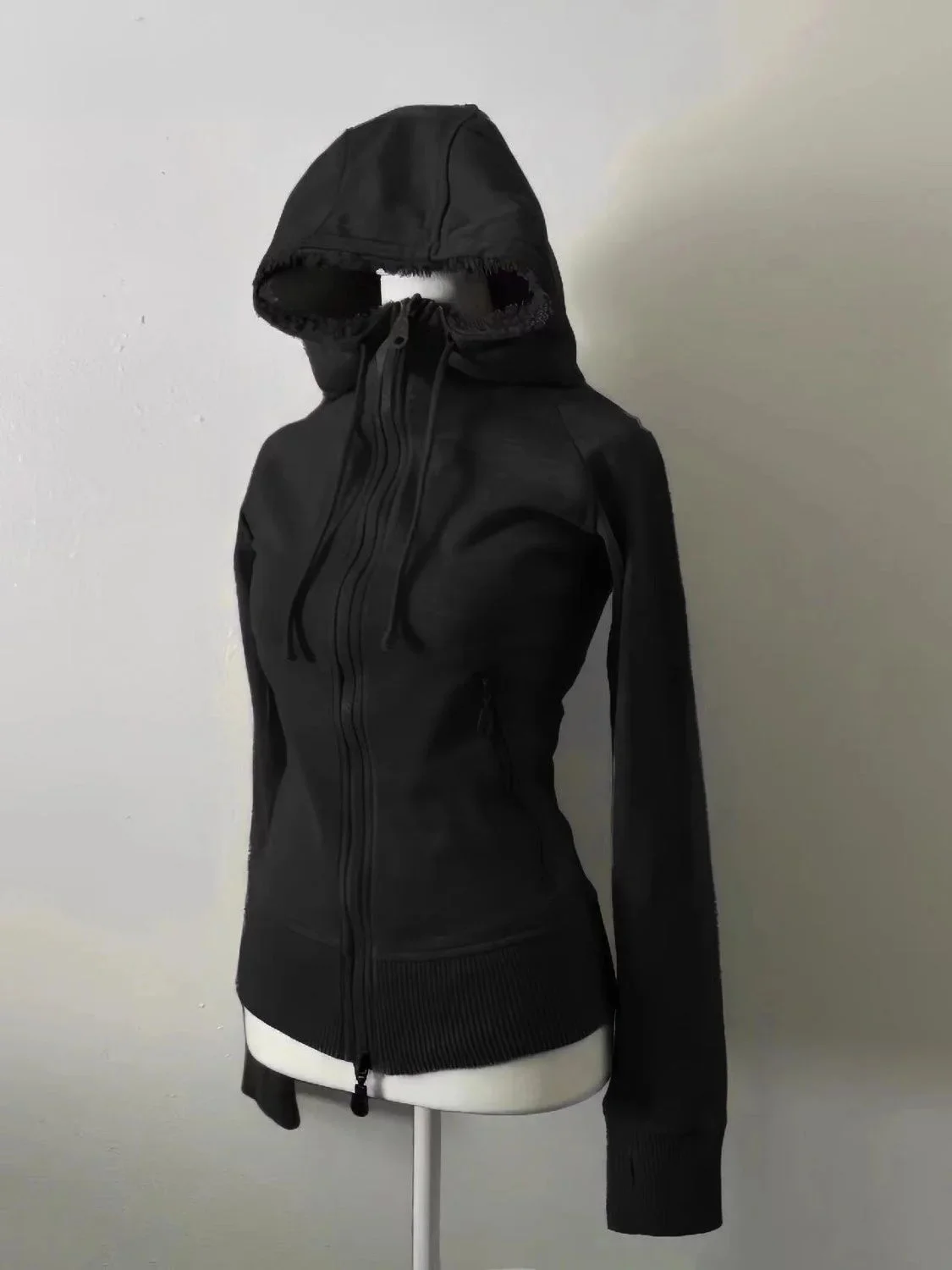 Black Double Zipper Cotton Hoodies Women's Clothes Slim Waist Hooded Vintage Y2k Coat Casual Fashion 2024 Simplicity Sweatshirts