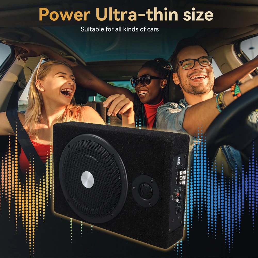 Degreat 1 Set 8 Zoll Ultraflacher Auto-Subwoofer Unter-Sitz-Aktiv-Subwoofer Bass + Schlanke Metallabdeckung 12V 600W