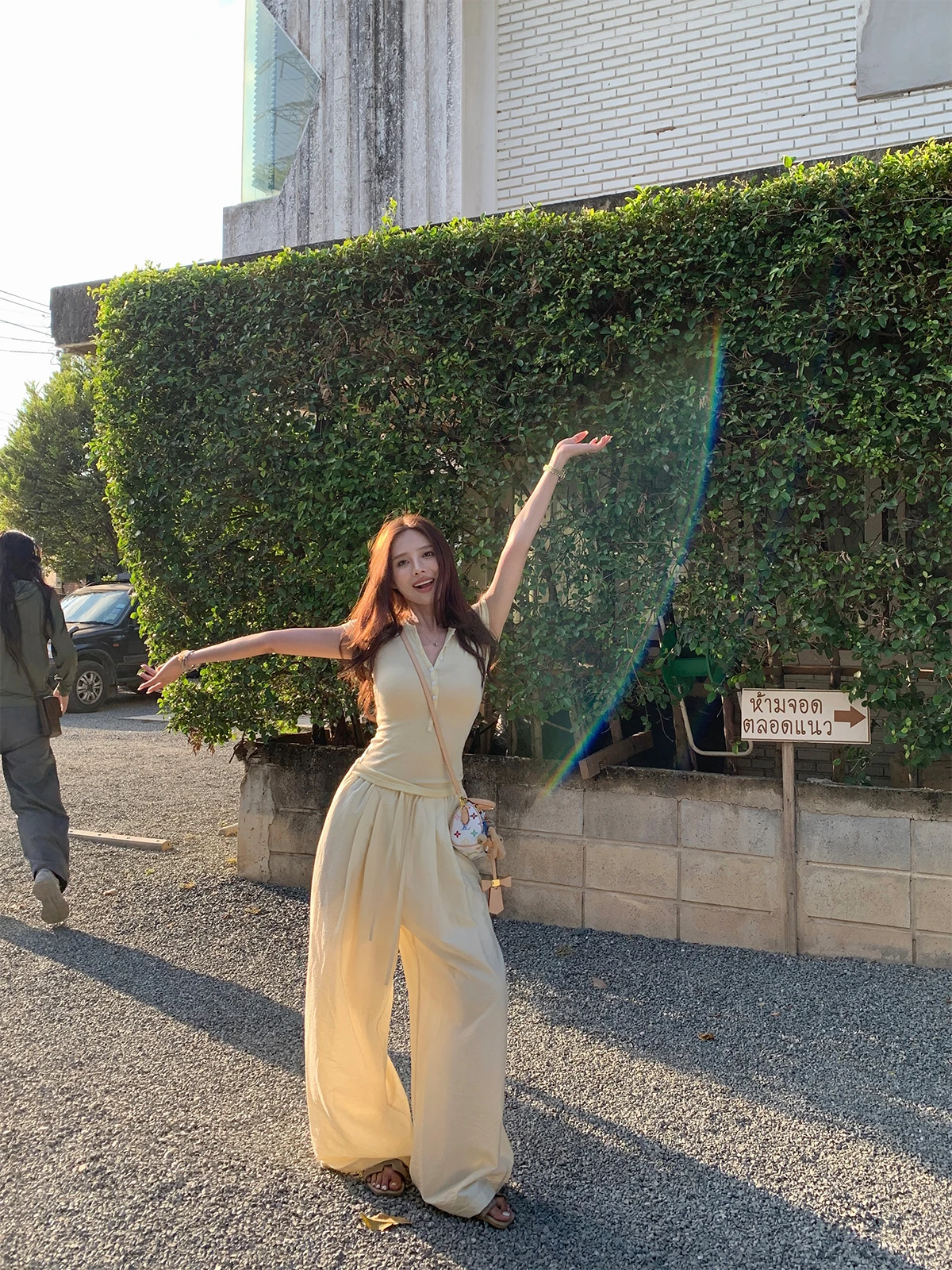 

NanaByNana Special Soda Linen Casual Pants Women's Spring Autumn Slim Waist Straight Leg Wide Leg Pants