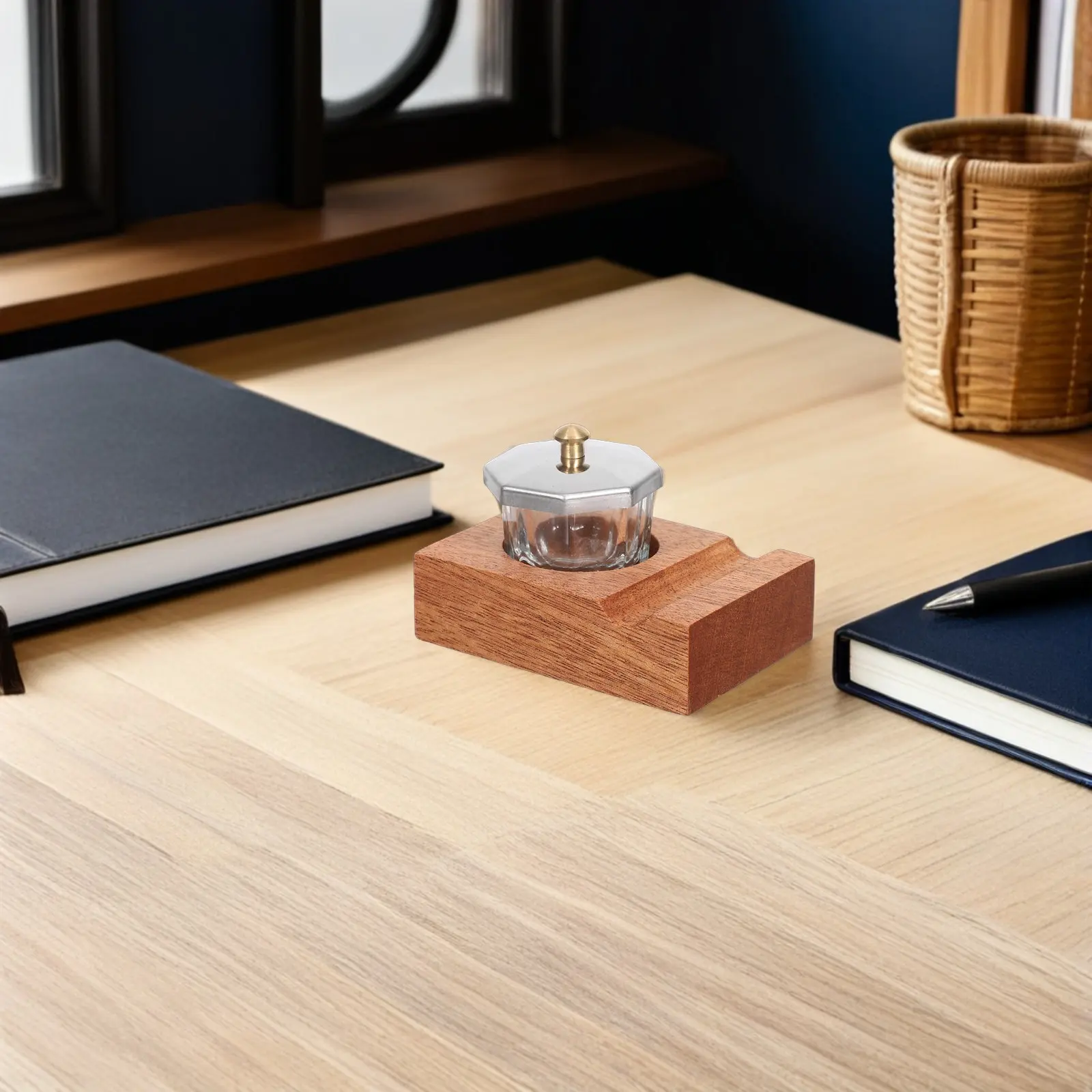 1Set Minimalist Sapele Wood Dip Pen Holder Stand with Deep Groove Inkwell Slot for Calligraphy Nib Holders Glass Ink Bottle