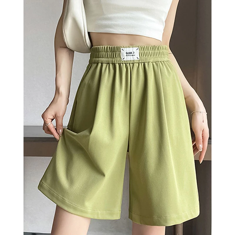 

Fashion Elastic Pockets Solid Color Casual Shorts Pants Female Clothing 2024 Summer New Loose All-match High Waist Shorts