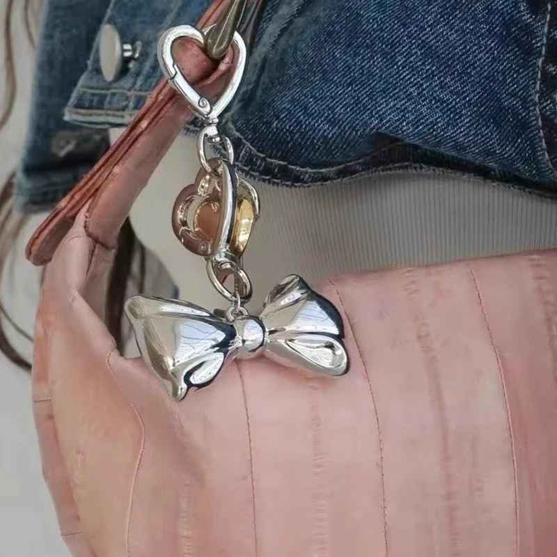 سلسلة مفاتيح معدنية عتيقة القوس ، حلقة مفتاح عقدة ، ديكور حقيبة يد سيارة الموضة ، إكسسوارات قلادة جذابة ، Y2K #3