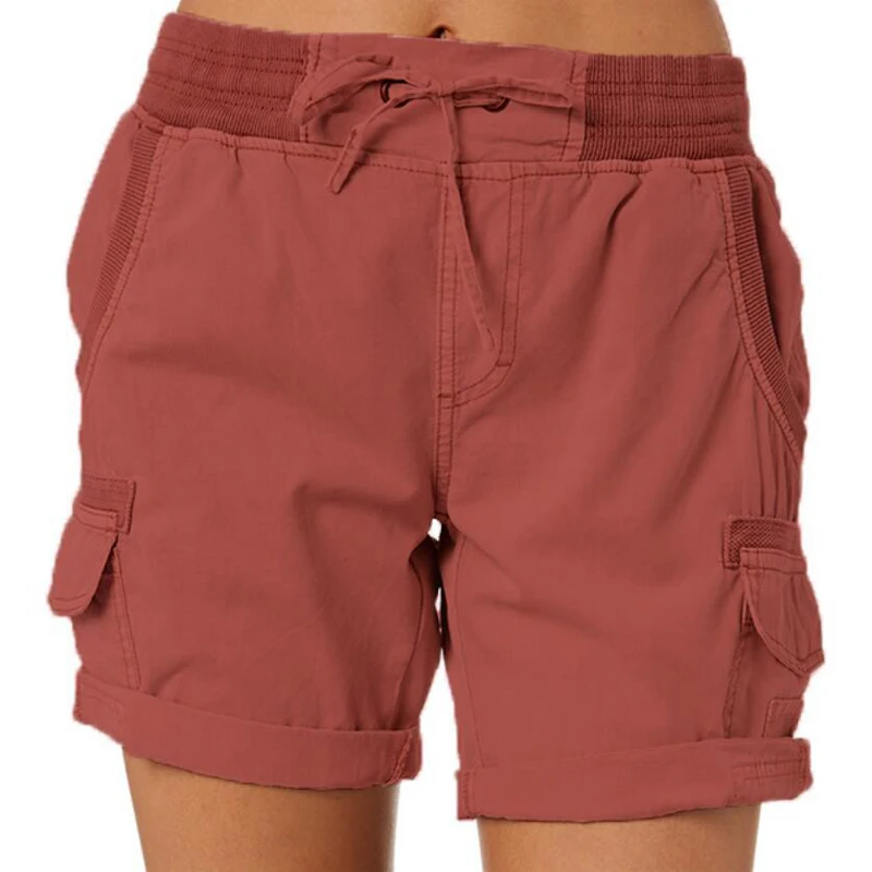 Summer Woman Casual Shorts Elastic Waist Cotton Shorts Beach Cargo Pocket Short Office Lady Casual Loose Harajuku Pants