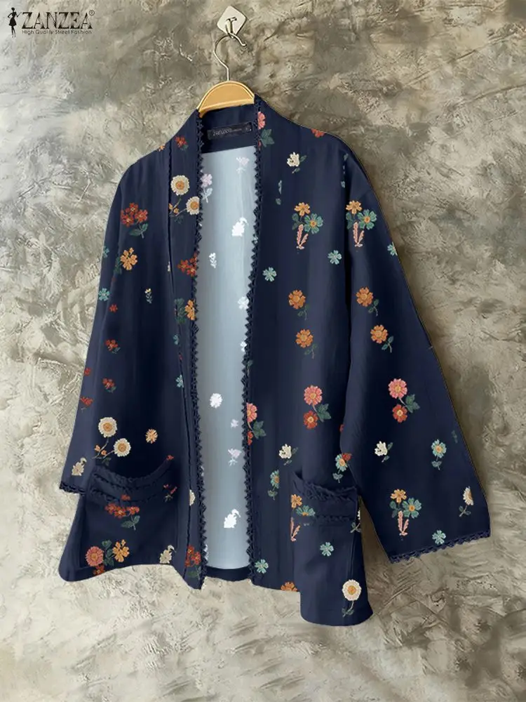 ZANZEA Lace Patchwork Floral Print Cardigans for Woman Casual Long Sleeve Open-Front Shirts 2025 Fall Fashion Everyday Wear