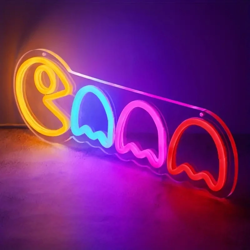 Game Neon Sign for Bedroom Wall Retro Arcade Decor Ghost Neon light for Gaming Room Man Cave Birthday Halloween Christmas Gift