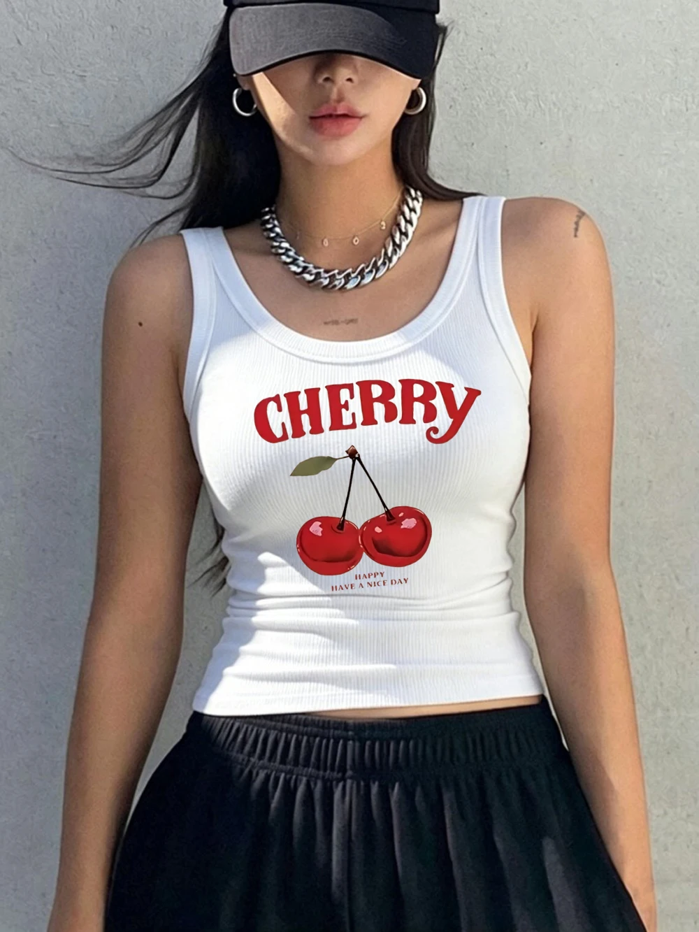 Tank Top Ribbed - Cherry Have A Nice Day Rompi