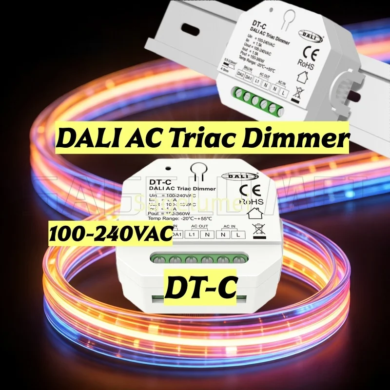 

DALI AC Triac Dimmer Trailing Edge Dimmer for Dimmable LED Lamps AC100-240V DT-C(DT4) 1.5A 150W-360W Push Switch Single Color