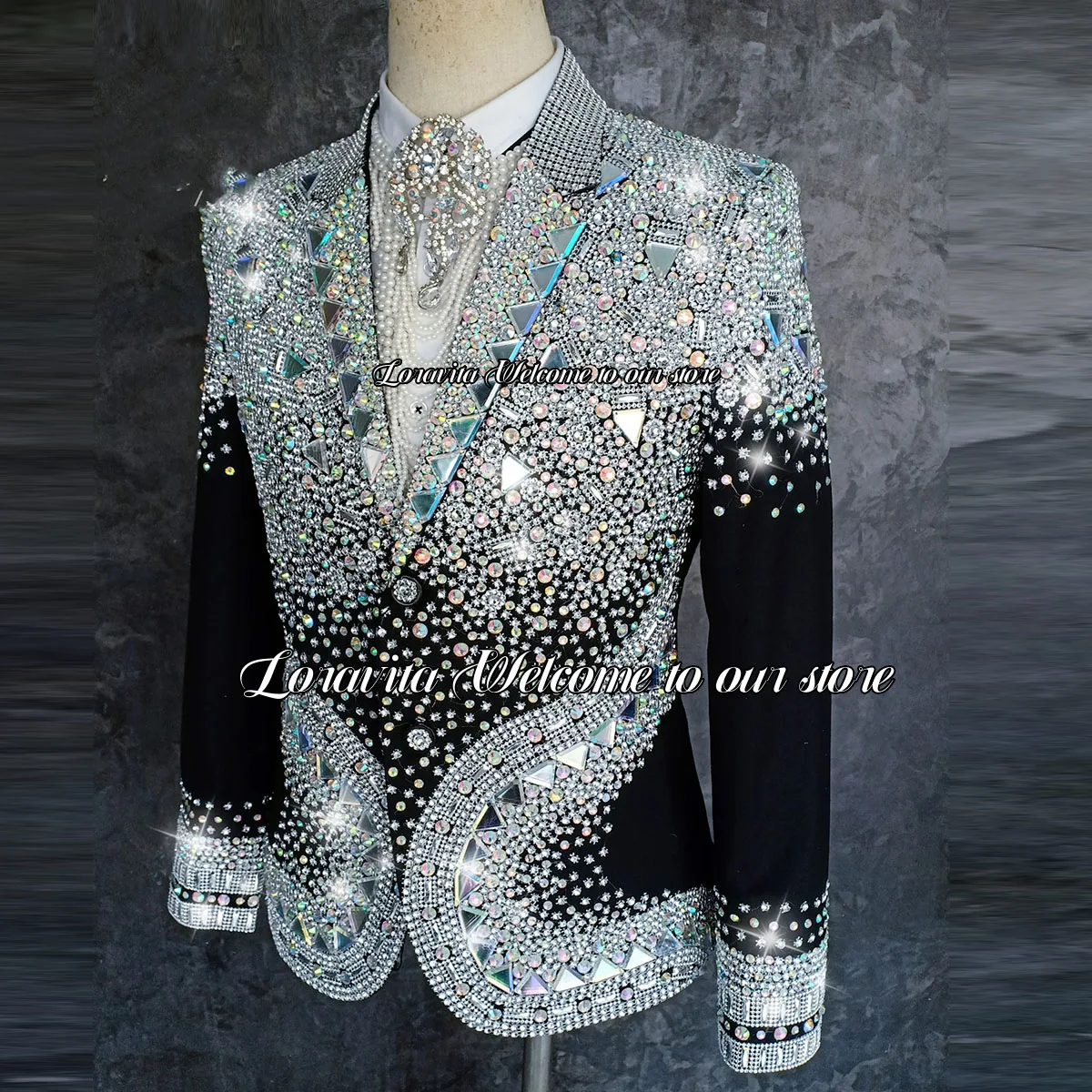 Sparkle Gem Groom Tuxedos Luxury Beaded Crystals Men Suits For Wedding 2 Pieces Fashion Male Prom Blazers Slim Fit Costume Homme