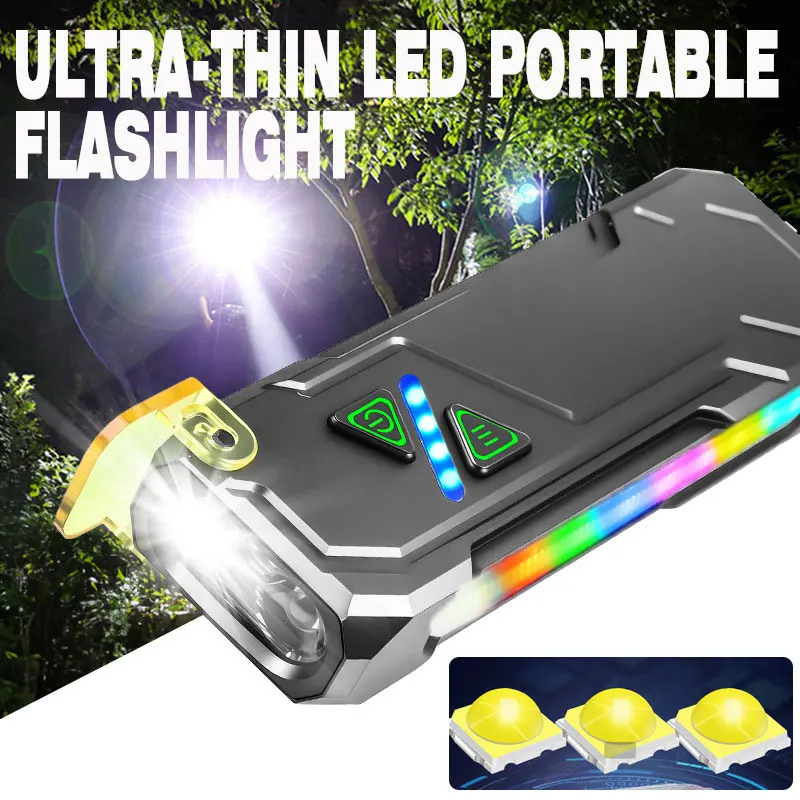 الأشعة فوق البنفسجية LED EDC مصباح يدوي نوع C قابلة للشحن ضوء العمل الشعلة مع مشبك مغناطيسي مقاوم للماء التخييم جيب الألومنيوم فانوس الطوارئ