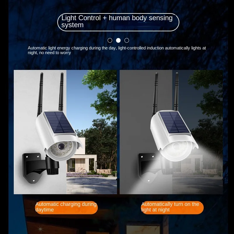 Lámpara Solar de jardín para exteriores, luz de cámara de vigilancia de simulación, luz de pared de detección humana, iluminación del hogar, luces de calle iluminadas