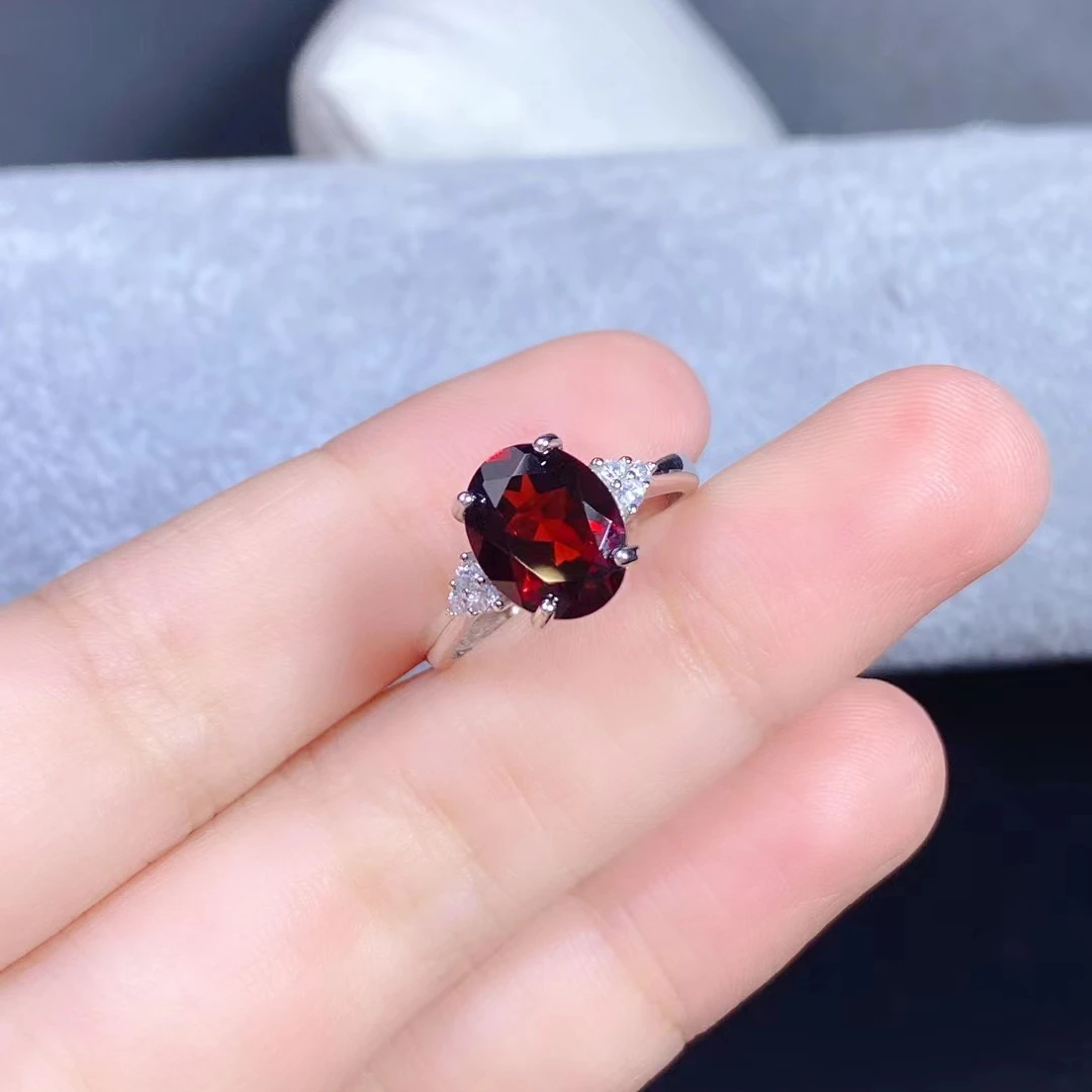 Simple Design 925 Silver Garnet Ring for Office Woman 8mm*10mm 3ct Natural Garnet Jewelry with 3 Layers 18K Gold Plating