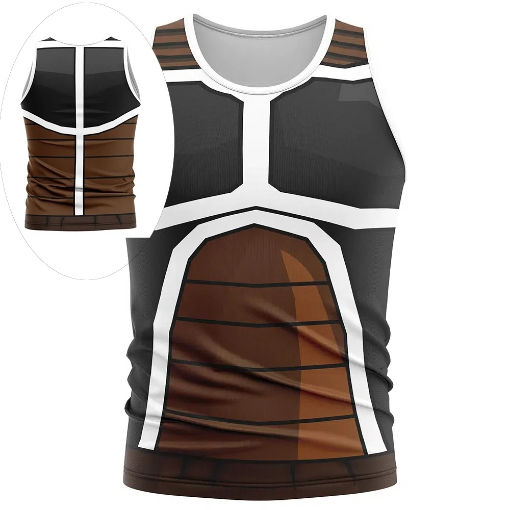 Camiseta sin mangas de cosplay de armadura Saiyajin de Dragon Ball para el verano 2026, top de poliéster oversize con estampado 3D estilo retro streetwear para hombres, mujeres y niños Y2K