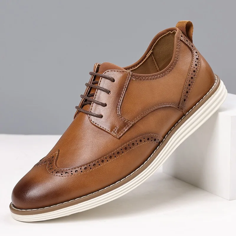 Zapatos De cuero informales para Hombre, Zapatos Oxford con cordones, Zapatos clásicos De cuero Brock, Zapatos De vestir De negocios para Hombre, Zapatos De Vestir para Hombre