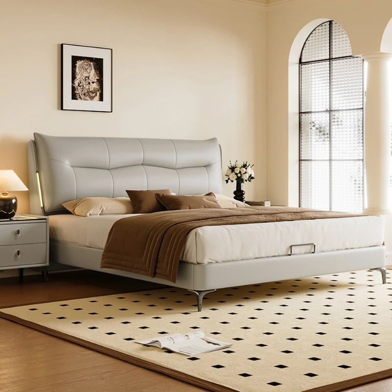 

Italian high-end double bed master bedroom queen size bed frame light luxury minimalist camas y armazones de cama home furniture