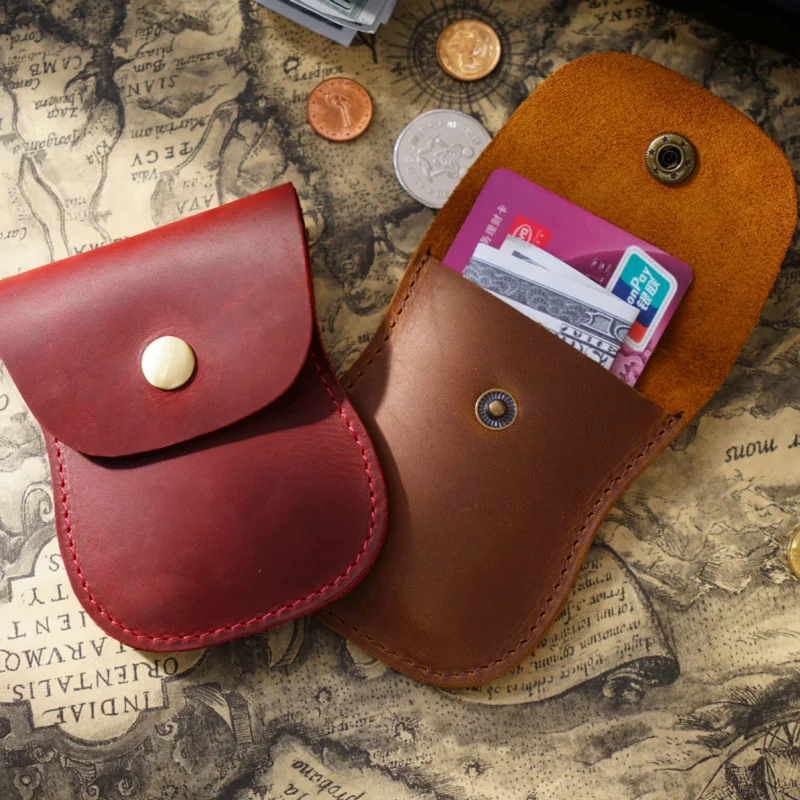 

AIGUONIU handmade genuine leather unisex coin purse cowhide credit card holder retro money pocket men wallet mini storage bag