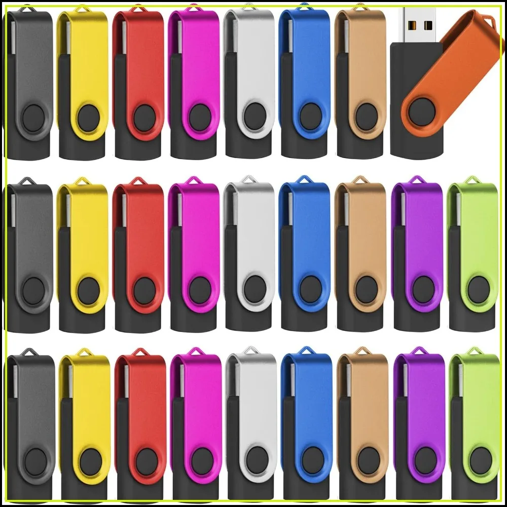 

50 Pack 128MB USB 2.0 Flash Drives Bulk with Lanyards - 10 Colors, Swivel Design for Easy Storage