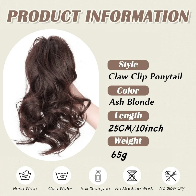 Kpop Synthetic 12Inch Ponytail Claw Clip Ponytail Extensions Short Curly Ponytail Ladies Black Brown Blonde Hair Clip for Women