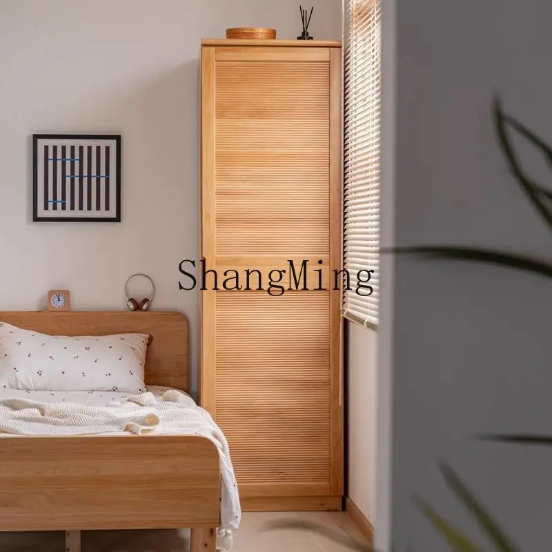 

SM all solid wood single door wardrobe household log bedroom hanging wardrobe floor-to-ceiling locker