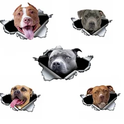 LYKX Blue Pitbull Dog Car Sticker Creative Torn Metal Decal Waterproof StickersCar Styling Pet Car Decoration