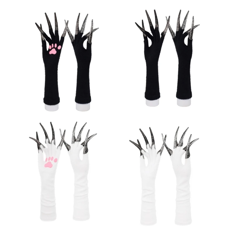 X5XA Cosplay Anime Cats Paws Mittens Breathable Design Long Nails Unisex for Daily Roleplay