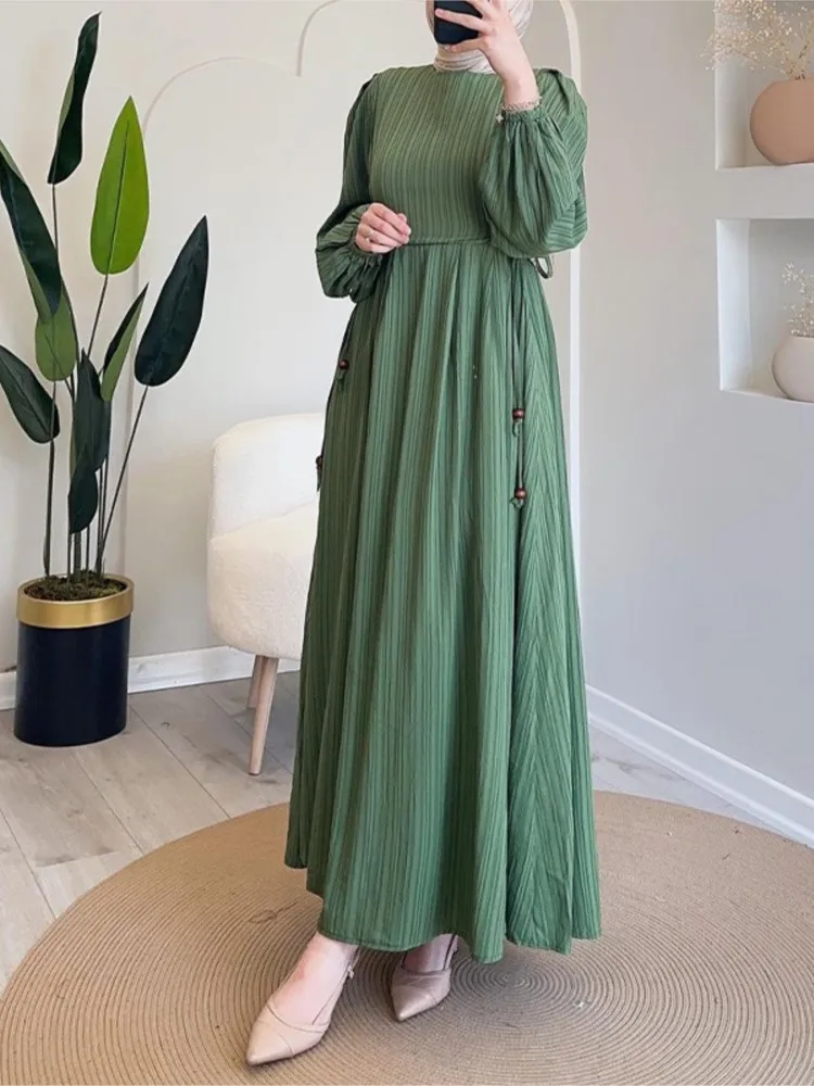 

Elegant Dress Lantern Sleeve Long Robe Dress Round Neck Comfortable Autumn New Women's Fashionablecommuting Ankle-length Dresses