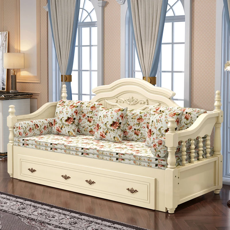 European solid wood sofa bed foldable storage 1.5 meters 1.8 sitting and lying dual-purpose folding sheets double simple storage