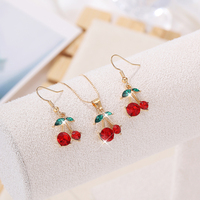 1/3pcs Inlaid Small Cherry PendantNecklace & Earring Jewelry Set, WomenGift