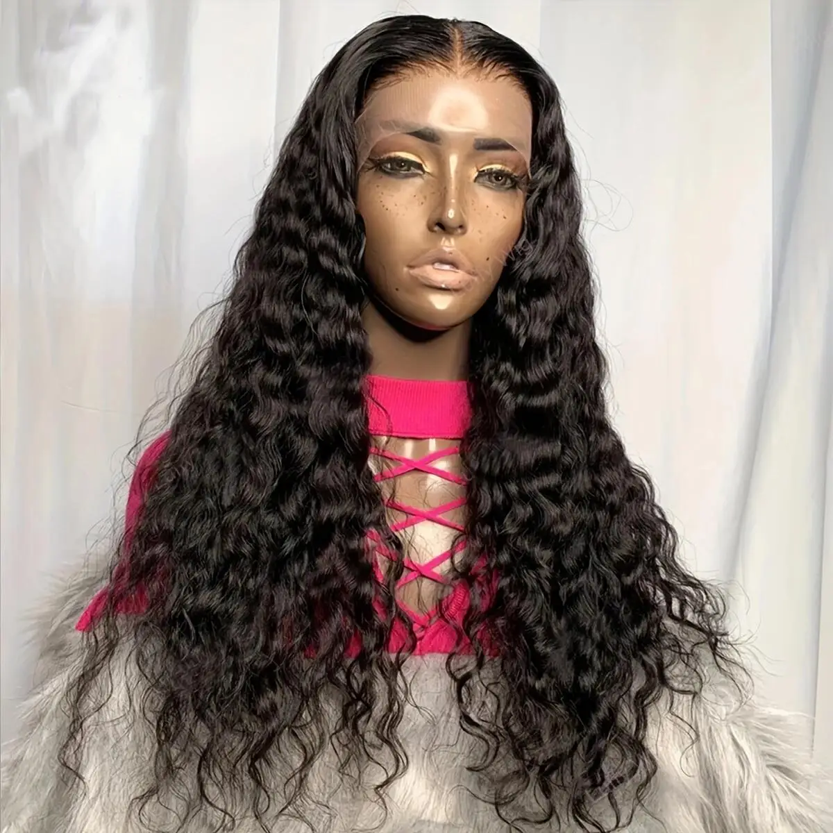 Soft Glueless Kinky Curly Natural Black Long 180Density 26Inch Deep Lace Front Wig For Women With Baby Hair Preplucked Daily