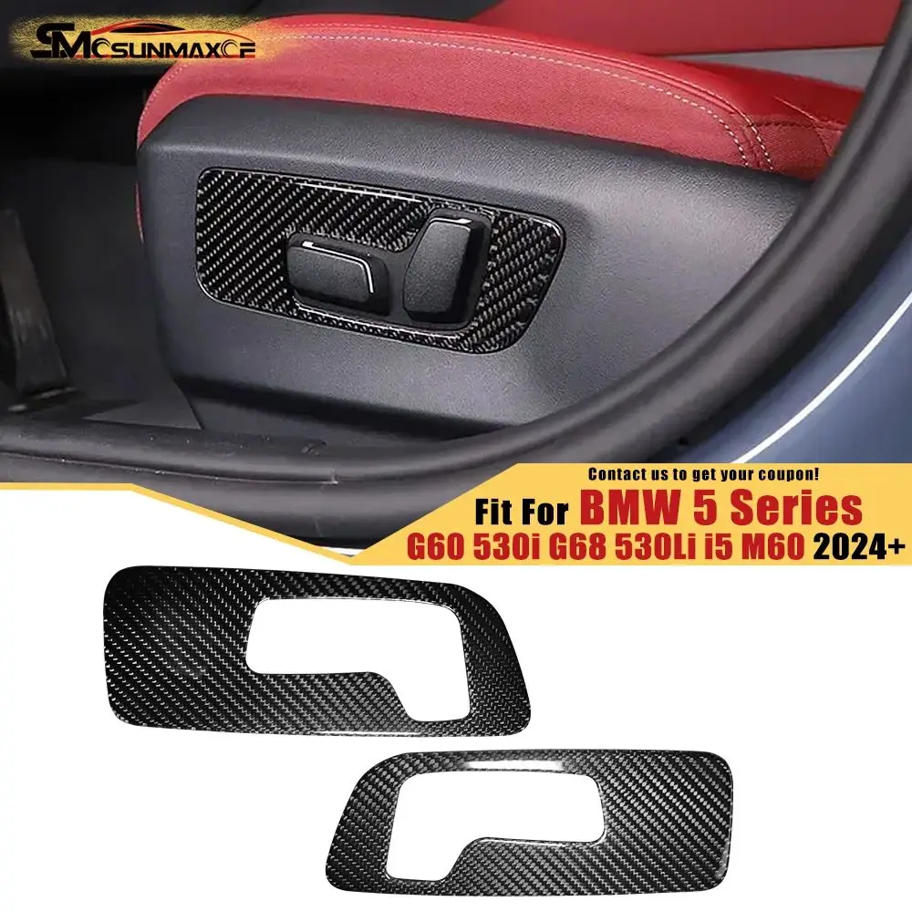 

Real Carbon Fiber Car Front Seat Adjustment Switch Panel Frame Cover Trim Sticker Car Accessories For 2024 BMW 5 Series G60