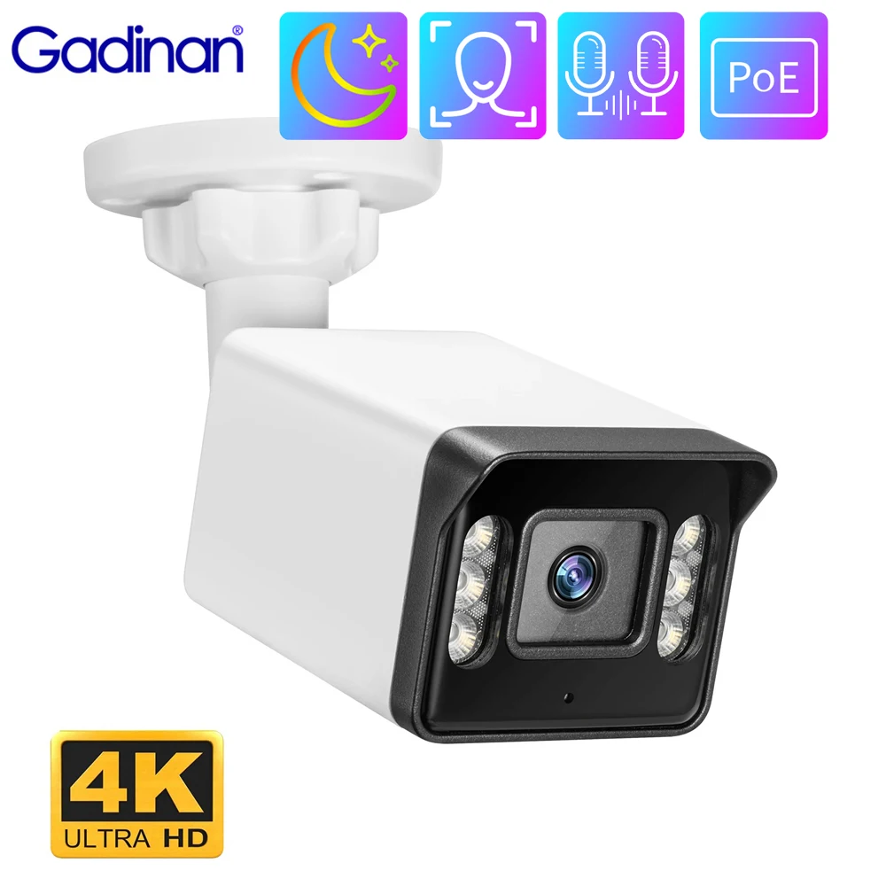 Gadinan HD 8MP 4K IP Camera Outdoor Waterproof Smart Home AI Face Detection Two Way Audio Video Surveillance Camera Email Alerts