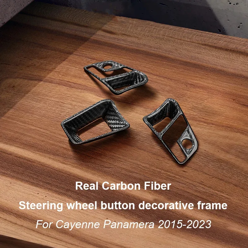 Real Carbon Fiber Car Steering Wheel Button Panel Cover Trim Switch Strip Frame For Porsche Cayenne Panamera 2015-2023 Macan 911