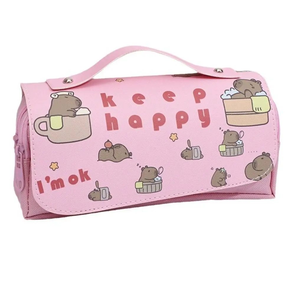 PU Capybara Pen Bag Multi-layer Organizer Kapibara Pencil Case Simple Dirt Resistant Large Capacity Pencil Bag Student Learning