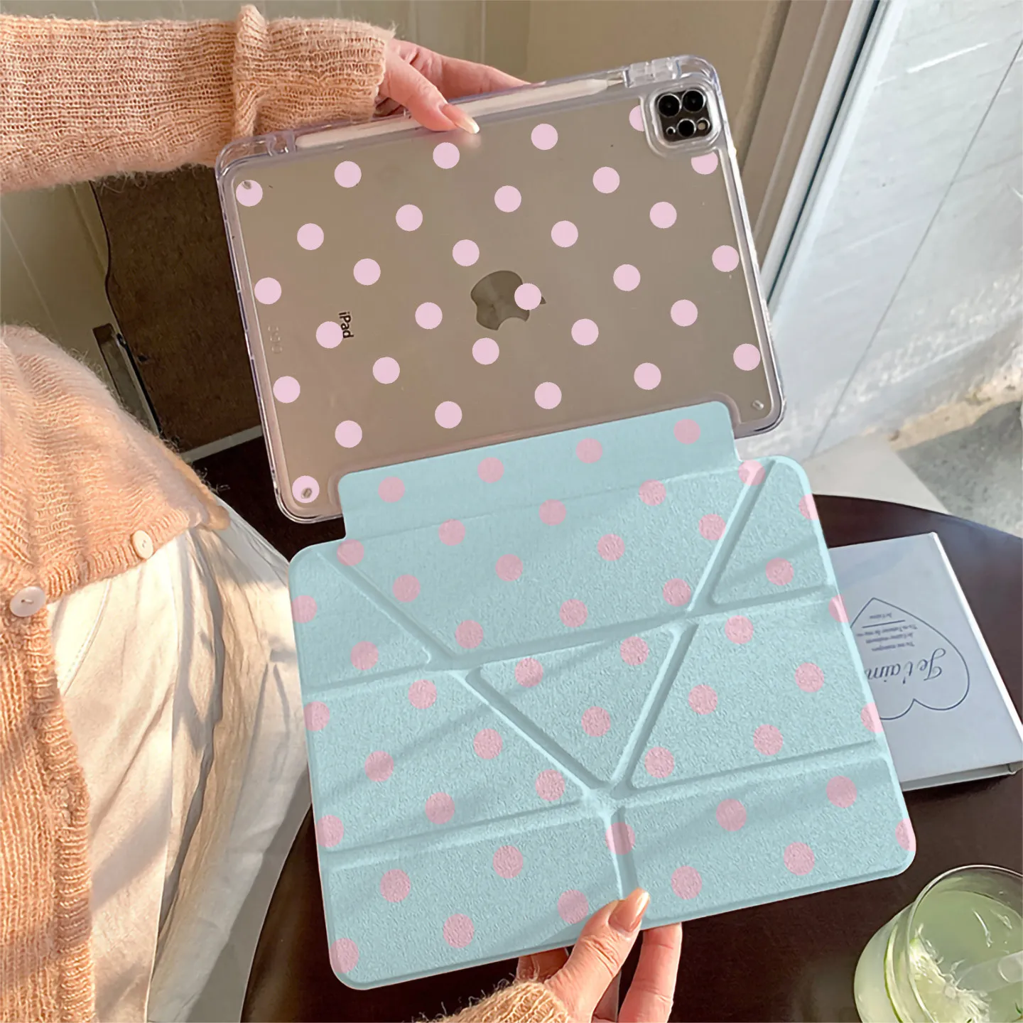 Ins Korean Blue Pink Wave PointY2K Tablet Case For iPad Pro 13in 11th M5M4 12.9in A16 7/8/9/10th Air4/5/6/7 11in M2M3 Mini Cover