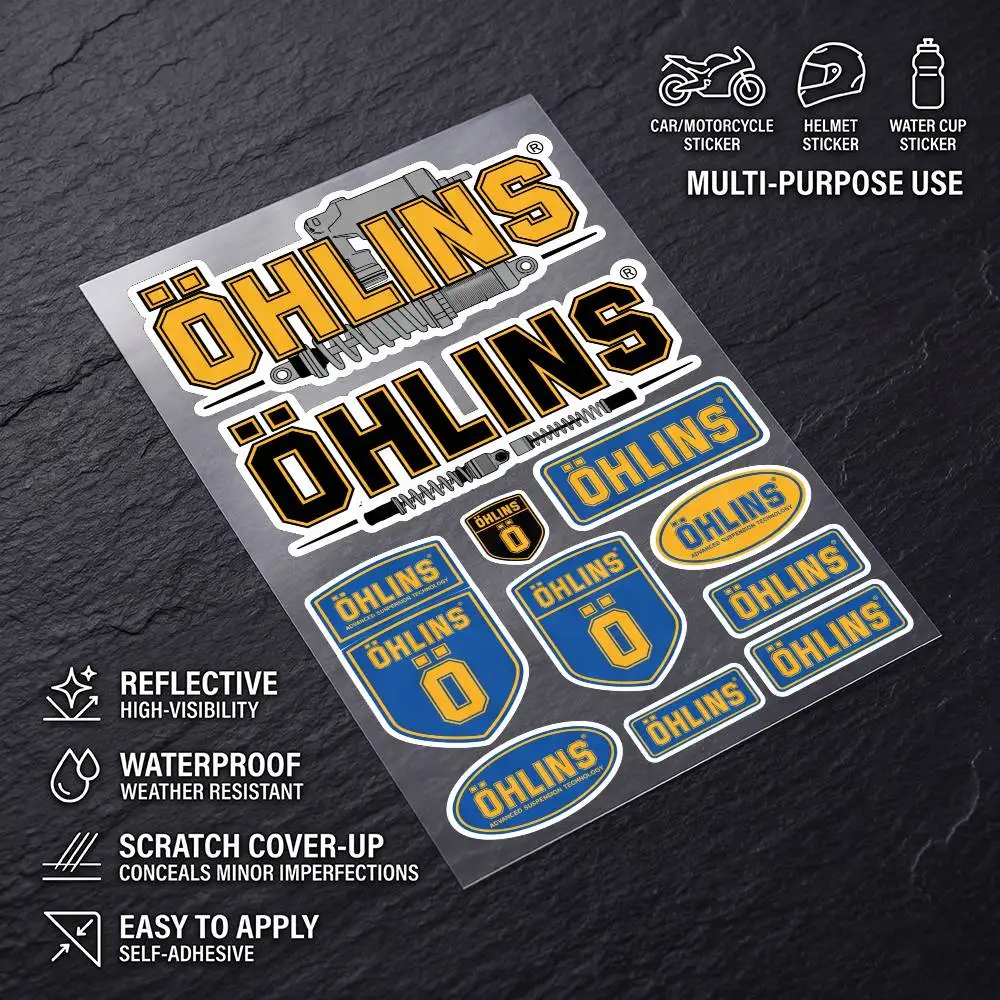 OHLINS Universal Waterproof Reflective Decorative Decals Scratch Hide For Car Motorcycle Helmet Fridge