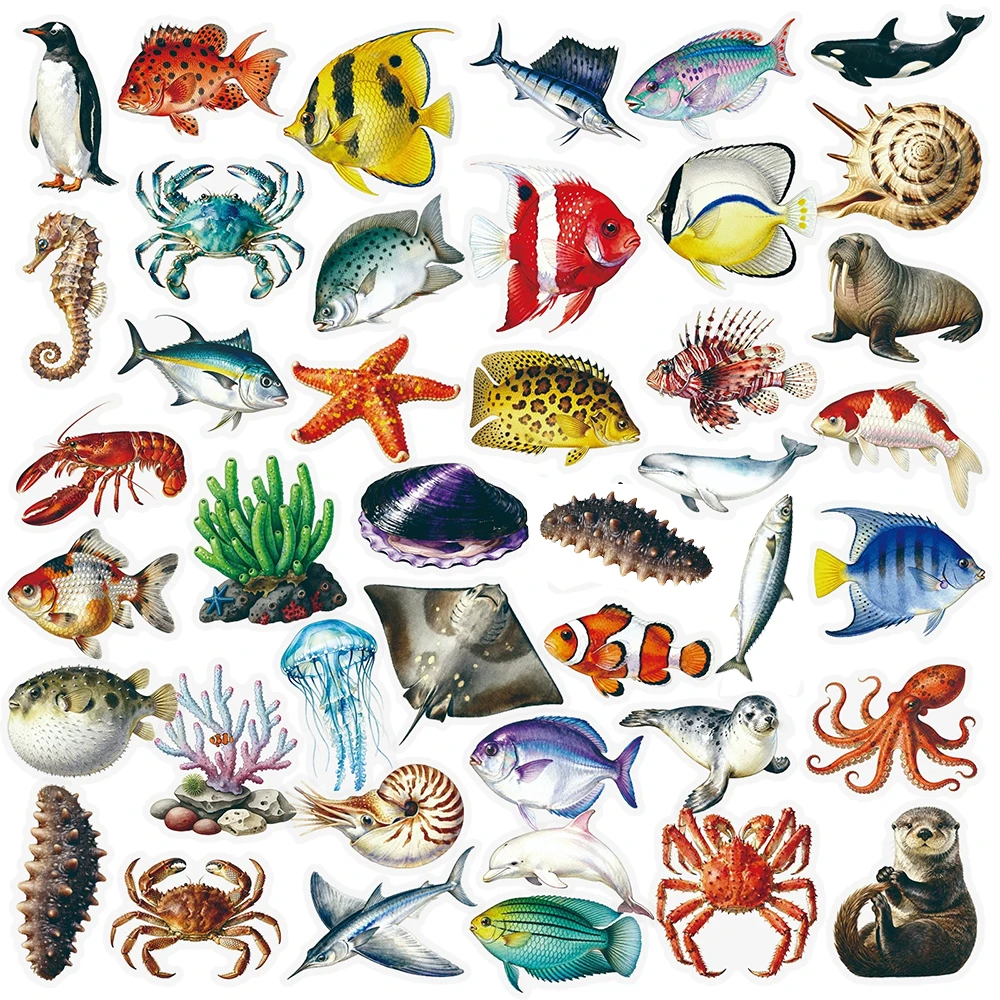 

10/30/56pcs Vintage Cartoon Marine Life Graffiti Stickers Decals DIY Laptop Water Bottle Phone Case Notebook Decoration Sticker