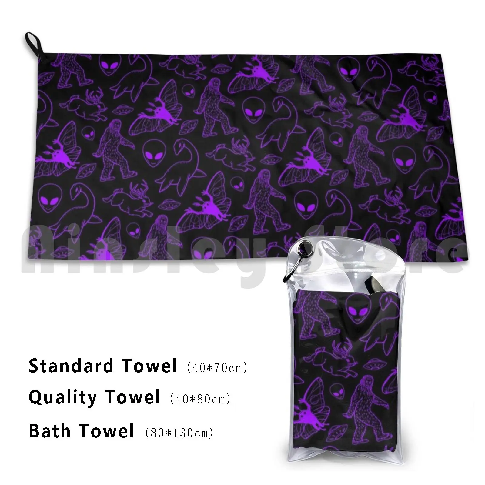 ( Purple Background ) Custom Towel Bath Towel Cryptid Cryptids Bigfoot Sasquatch Loch