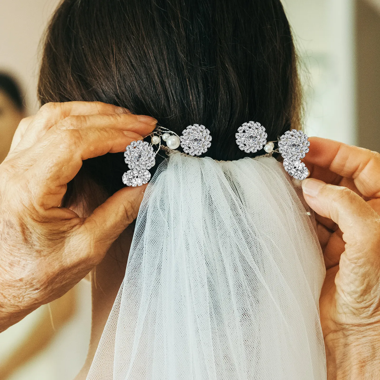 

12Pcs Rhinestone Buttons Silver Round Decorative Embellishments for Wedding Invitations Bridal Bouquet Hair Accessories