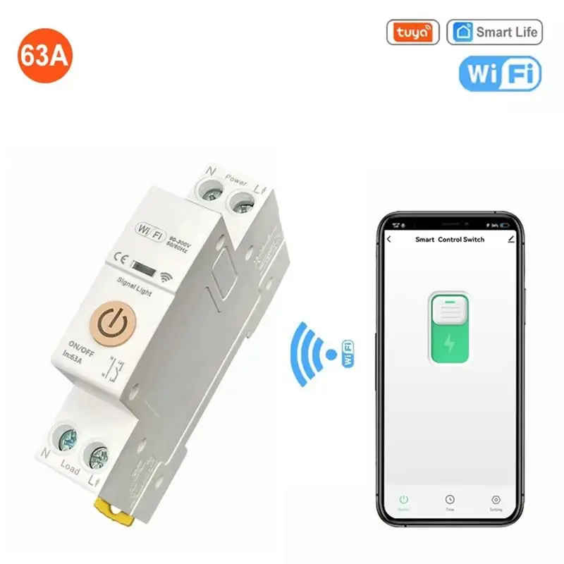 GYTB-Tuya Smart Life 2.4Ghz Wifi قطاع دارة التبديل 63A 1P + N مع الموقت التحكم عن بعد على إيقاف عبر التطبيق