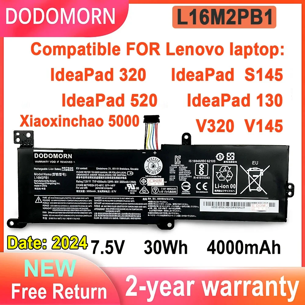 DODOMORN 노트북 배터리, Lenovo Ideapad 320 s145 520 130 V320 V1 L17L2PF1 L17M2PB7 L16S2PB2 L16M2PB3 L16C2PB1 