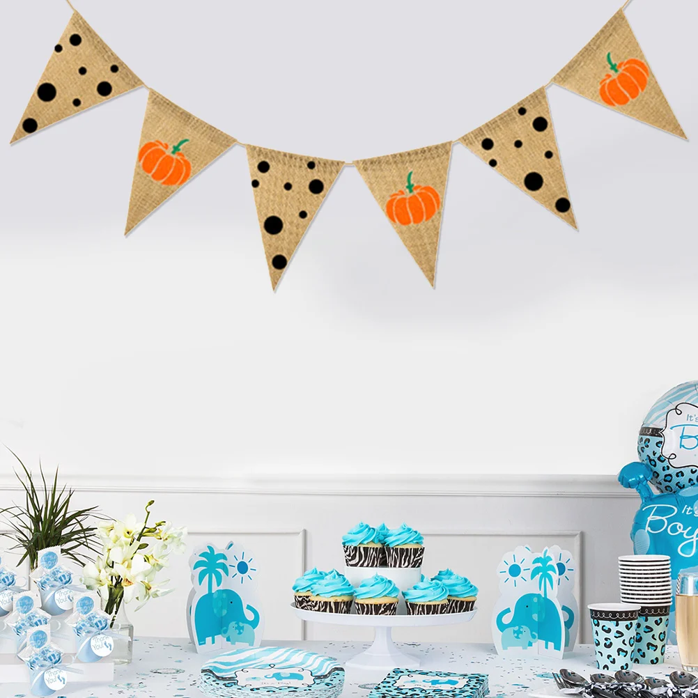 

2Sets Pumpkin Linen Halloween Pennant Reusable Party Banner Wall Hanging Decoration Autumn Theme Festive Supplies