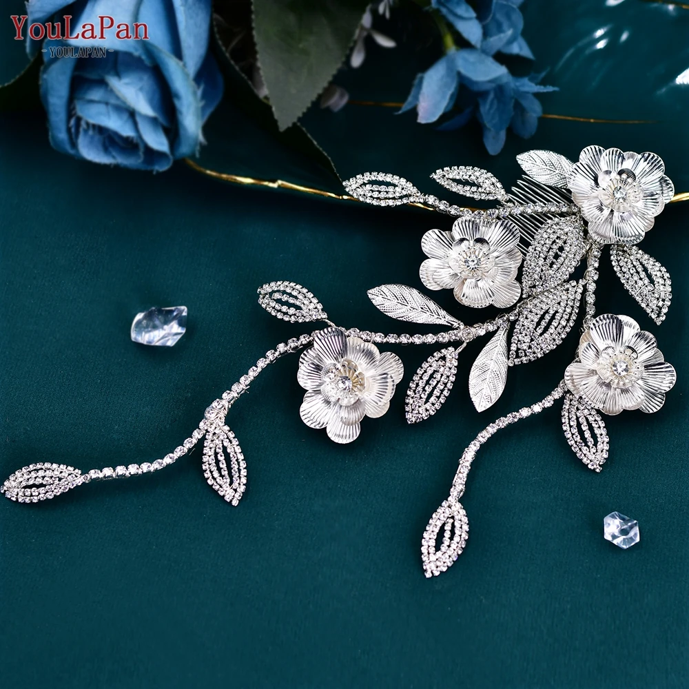 YouLaPan Bridal Head Piece with Comb Handmade Leaf Flower Tiara Wedding Hair Accessories Woman Headdress for Party HP570