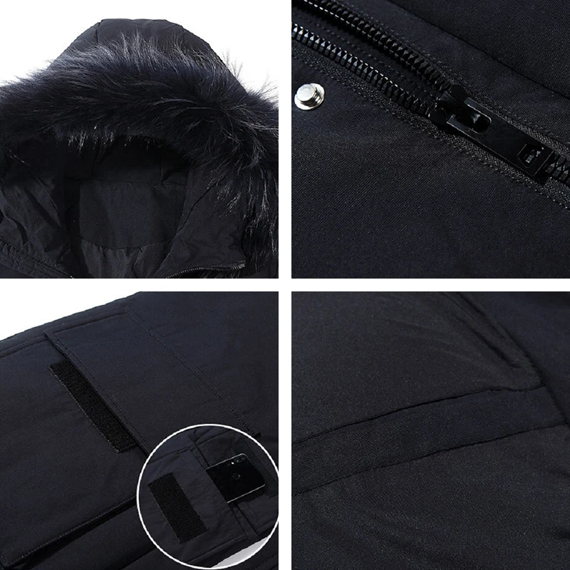 Chaqueta de plumón larga y gruesa para hombre, abrigo cálido a prueba de viento con capucha, Cuello de piel, impermeable, Parka de alta calidad, Invierno