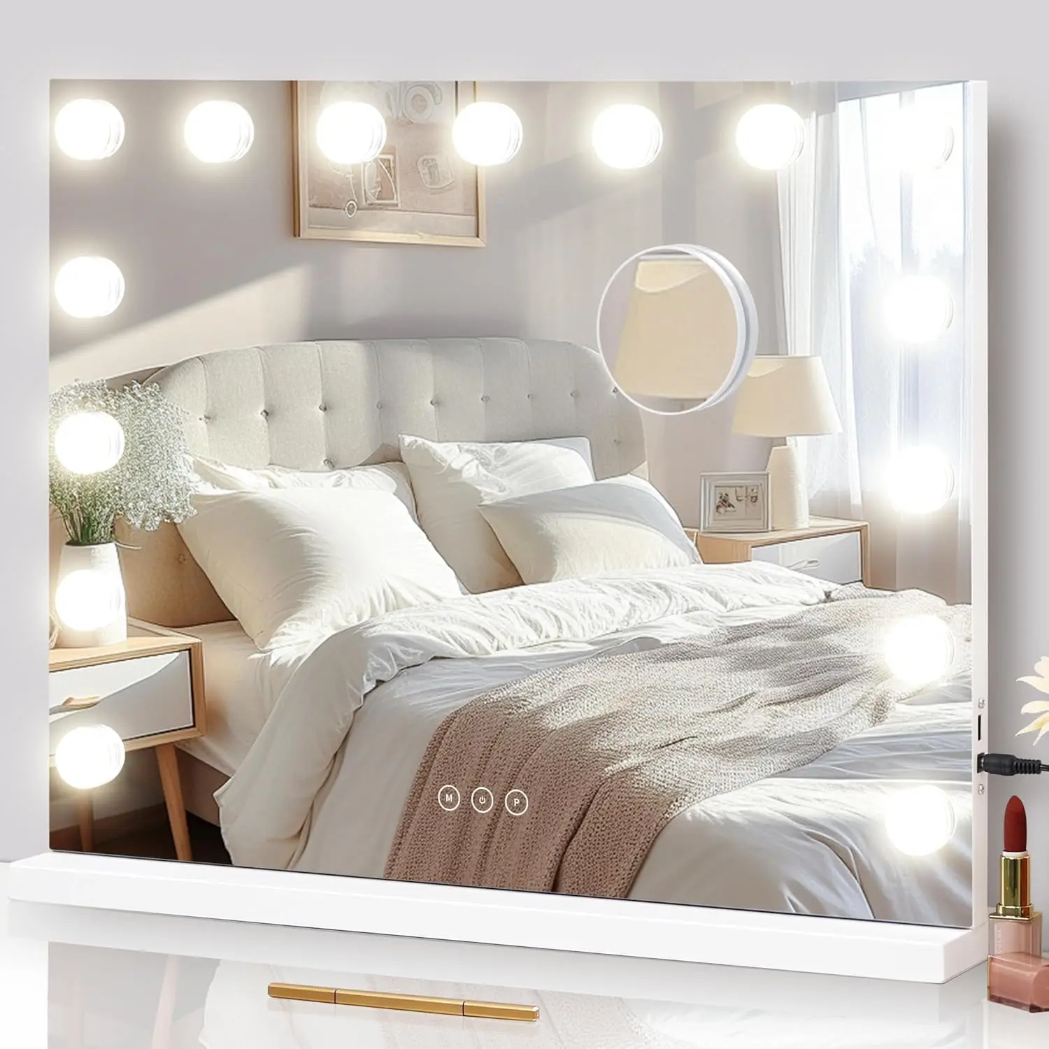 

Lighted Makeup Mirror with Dimmable LEDs, 3 Color Modes, Touch Control, and USB Port
