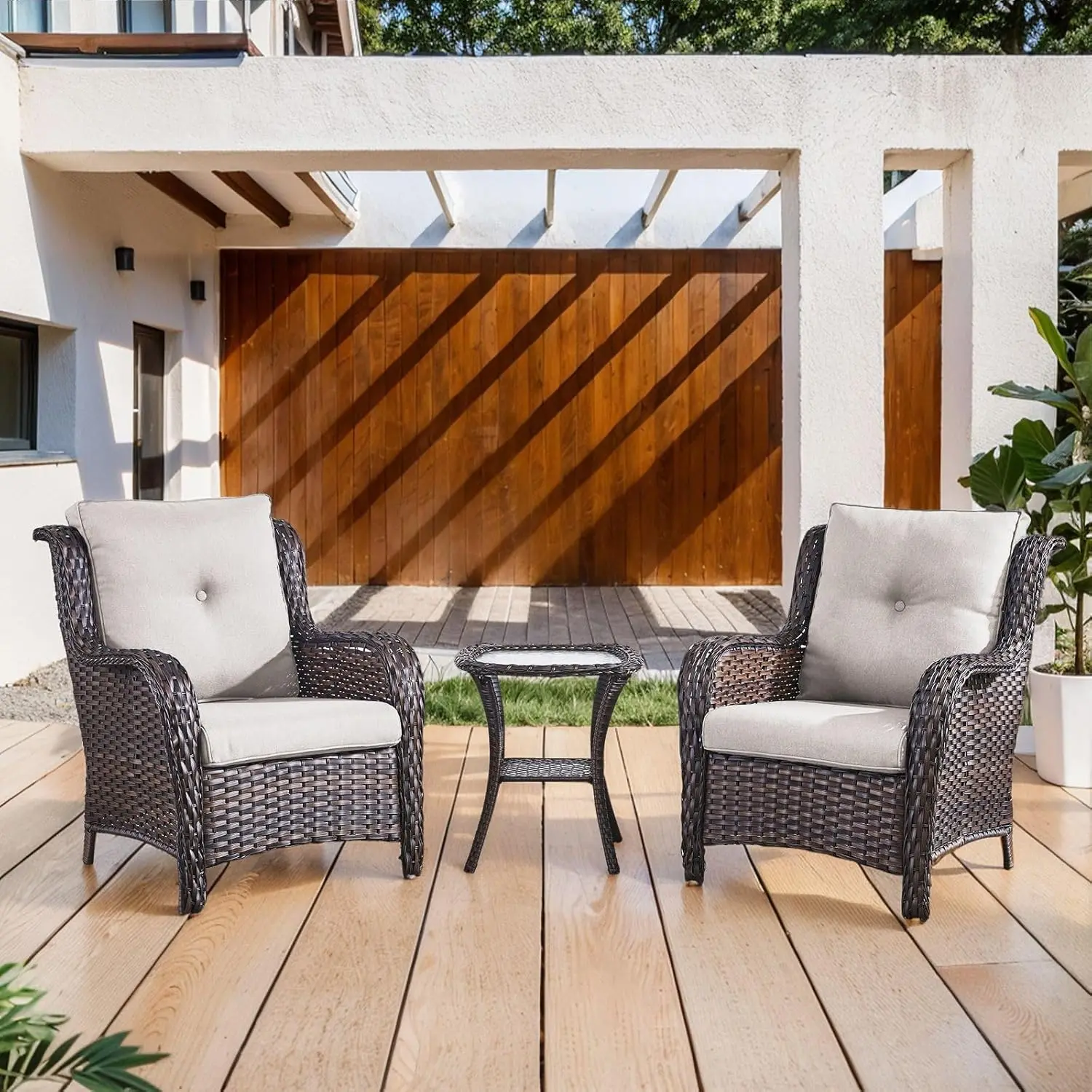 

Комплект уличной мебели: плетеные стулья для патио, 3-местный комплект мебели из ротанга для веранды с приставным столиком, глубокие сиденья для патио, на заказ