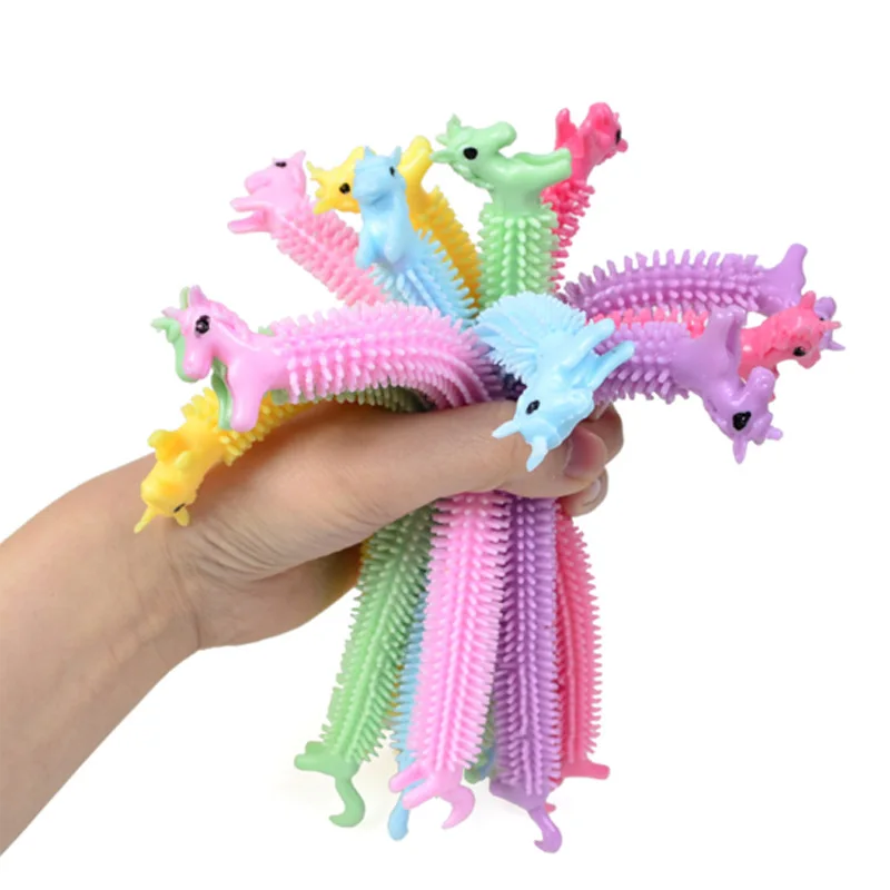 30-3PCS Funny Unicorn Pull Worm Noodle Fidget Toys Stretch String TPR Rope Anti Stress Toys String Stress Relief Autism Vent Toy