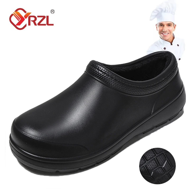 YRZL Men's Chef Shoes Waterproof Oilproof Kitchen Shoes Non-slip Garden Clogs Man Winter Warm Work Shoe EVA Sandal Casual Shoes