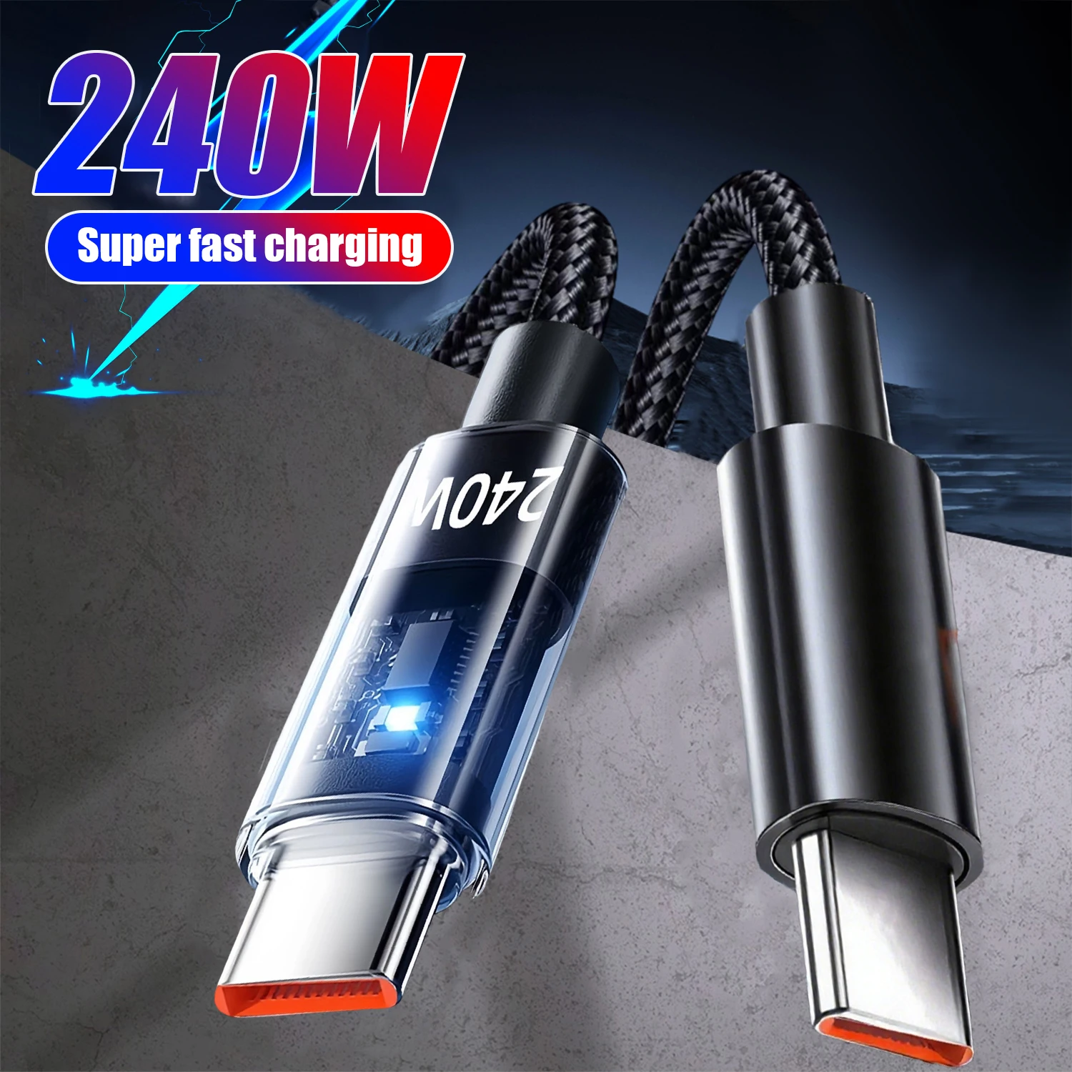 240W Nylon USB Type C Super Fast Charging Cable For Samsung Xiaomi Huawei Honor LED Digital Display USB C Charger Data Cord